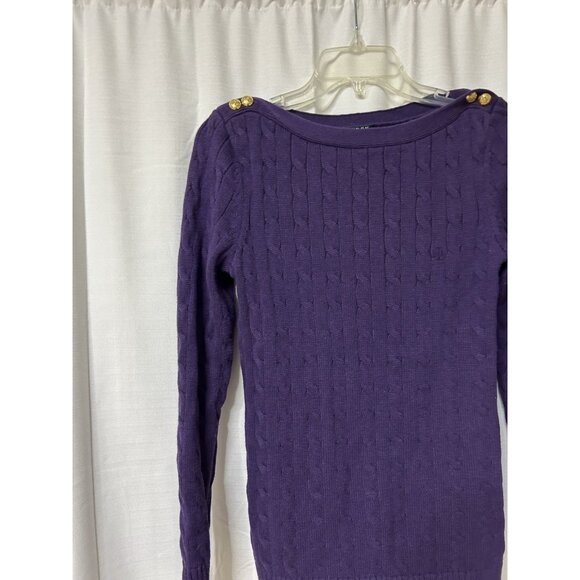 Lauren Ralph Lauren Sweater Cabled Cable Knit Purple Gold Button M - Picture 2 of 4